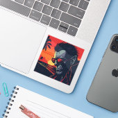 Cool Weerwolf Retro Sunset Sticker (Laptop met iPhone)