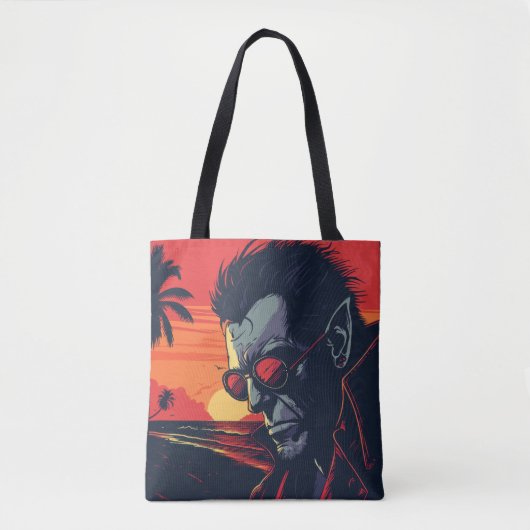 Cool Weerwolf Retro Zonsondergang Halloween Tote Bag (Voorkant)