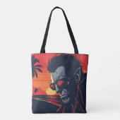 Cool Weerwolf Retro Zonsondergang Halloween Tote Bag (Achterkant)