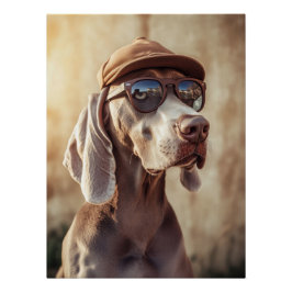 Cool Weimaraner Dog with Flat Cap & Sunglasses Perfect Poster