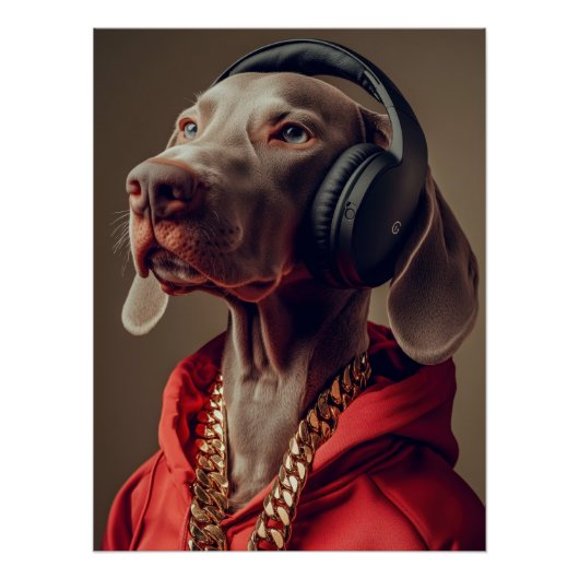 Cool Weimaraner in Hoodie & Headphones | Hip Hop Perfect Poster (Voorkant)