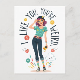 Cool Weird Girl Illustration I Like You Quirky  Briefkaart