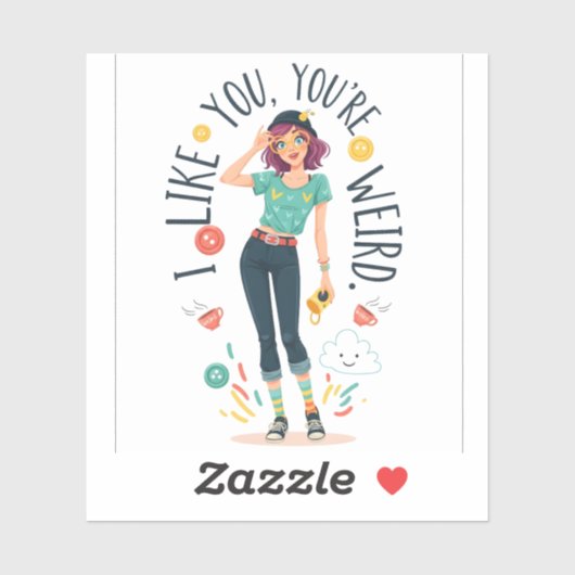 Cool Weird Girl Illustration I Like You Quirky  Sticker (Vel)