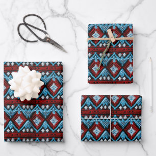Cool western faux borduurwerk tegelpatroon inpakpapier vel