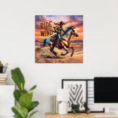 Cool Westerne cowboy paardrijden Poster (Thuiskantoor)