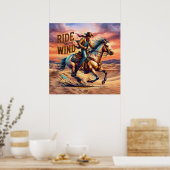 Cool Westerne cowboy paardrijden Poster (Keuken)
