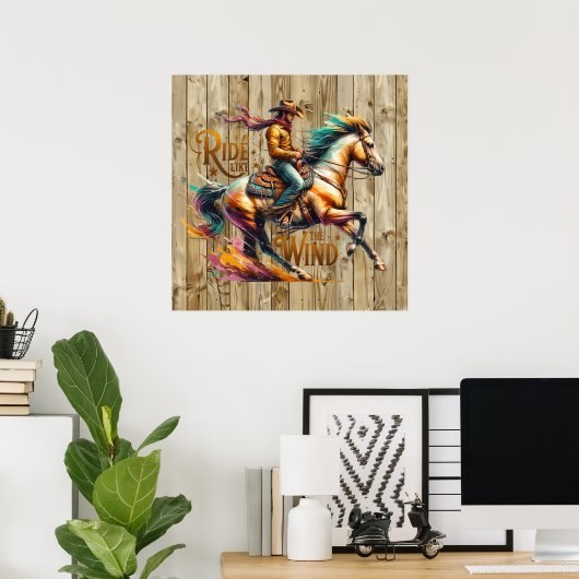Cool Westerne cowboy rijden Poster (Thuiskantoor)