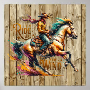Cool Westerne cowboy rijden Poster