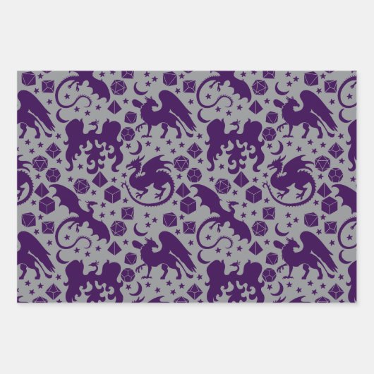 Cool Whimsical Dragon & Dice thema Paarse & Rood Inpakpapier Vel (Voorkant 3)