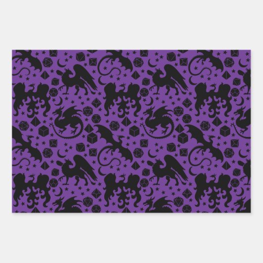 Cool Whimsical Dragon & Dice thema Paarse & Rood Inpakpapier Vel (Voorkant 2)