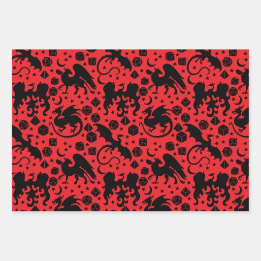 Cool Whimsical Dragon & Dice thema Paarse & Rood Inpakpapier Vel (Voorkant)