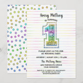 Cool Whimsical Fun 1st Birthday Party Invitation Kaart (Voorkant / Achterkant)