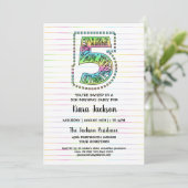 Cool Whimsical Fun 5th Birthday Party Invitation Kaart (Staand voorkant)