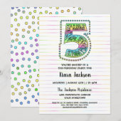 Cool Whimsical Fun 5th Birthday Party Invitation Kaart (Voorkant / Achterkant)