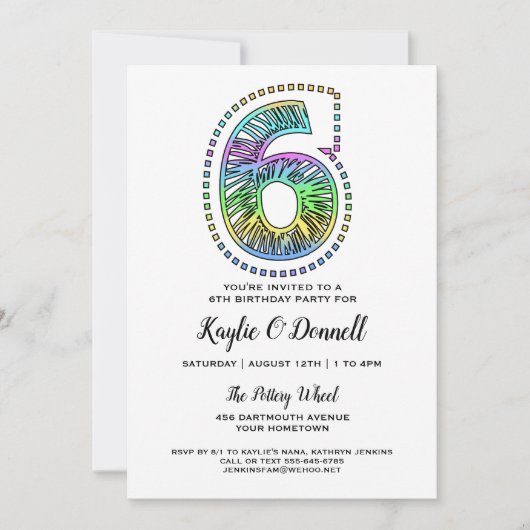 Cool Whimsical Fun 6e verjaardag Uitnodiging (Voorkant)