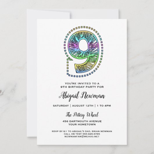 Cool Whimsical Fun 9e verjaardag Uitnodiging (Voorkant)