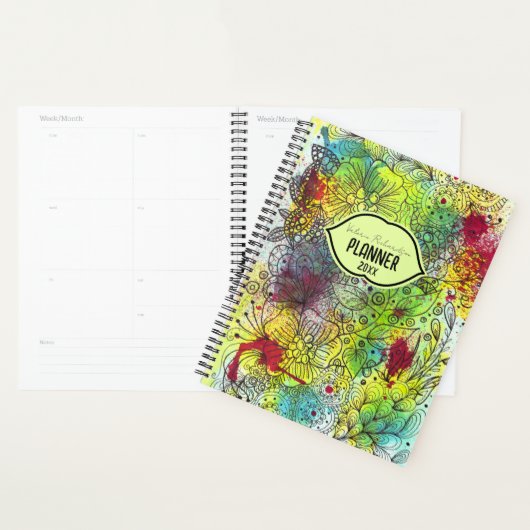 Cool Whimsical Line Art Ink Waterverf Splashes Planner (Display)