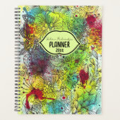 Cool Whimsical Line Art Ink Waterverf Splashes Planner (Voorkant)