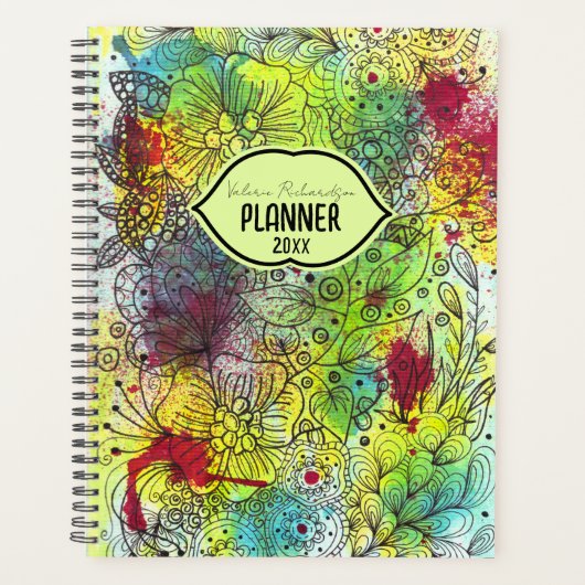 Cool Whimsical Line Art Ink Waterverf Splashes Planner