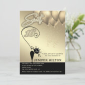 Cool whimsy cat zwart gouden ballon zoet 16 kaart (Staand voorkant)