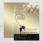 Cool whimsy cat zwart gouden ballon zoet 16 kaart (Voorkant / Achterkant)