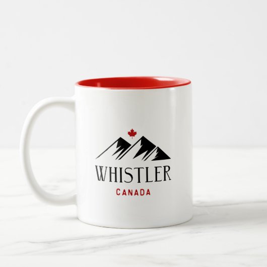 Cool Whistler Canada Mountains esdoornblad Tweekleurige Koffiemok (Links)