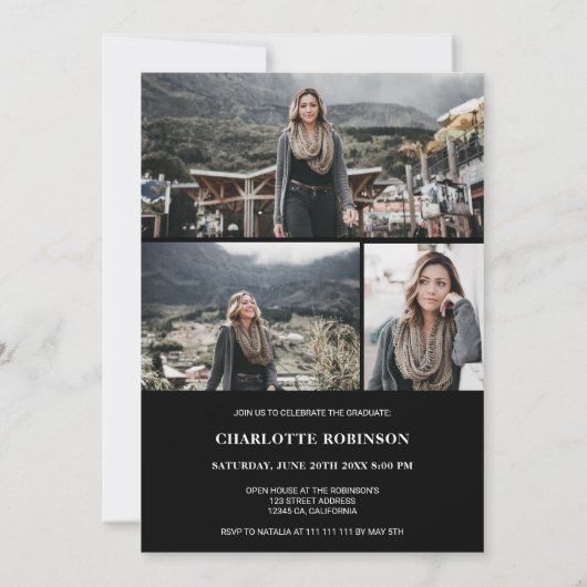 Cool white Black afstuderen afstuderen scriptfoto Kaart (Achterkant)