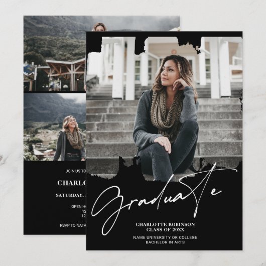 Cool white Black afstuderen afstuderen scriptfoto  Kaart (Voorkant / Achterkant)