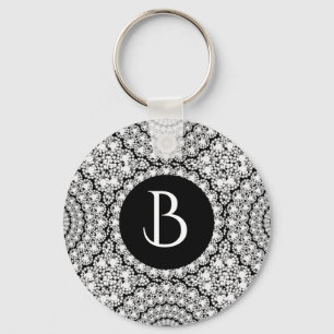Cool White Diamonds Circles Monogram Sleutelhanger