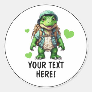 Cool White & Green Gepersonaliseerde Reiziger T-re Ronde Sticker