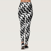 Cool White Handlebar mustache patroon op zwart Leggings (Achterkant)