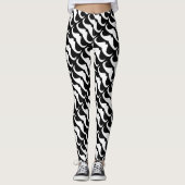 Cool White Handlebar mustache patroon op zwart Leggings (Voorkant)