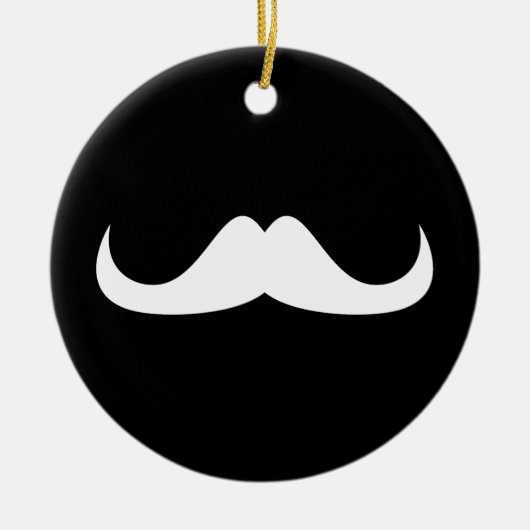 Cool White Handlebar snor op Black Keramisch Ornament (Voorkant)