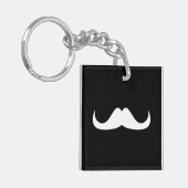 Cool White Handlebar snor op Black Sleutelhanger (Voorkant Links)