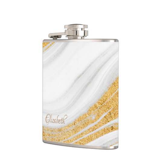 Cool White marble Gold Glitter Heupfles (Links)