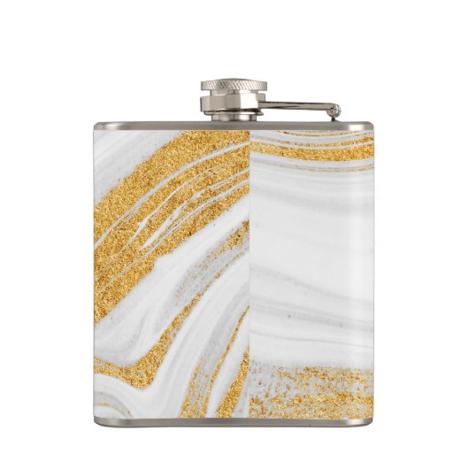 Cool White marble Gold Glitter Heupfles (Achterkant)