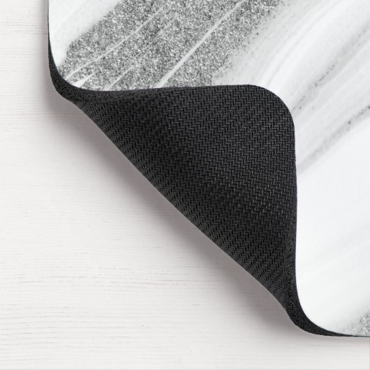 Cool White Marble Silver Glitter Muismat (Hoek)