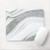 Cool White Marble Silver Glitter Muismat (Met muis)