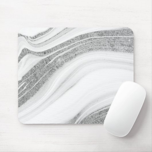 Cool White Marble Silver Glitter Muismat (Met muis)