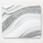 Cool White Marble Silver Glitter Muismat (Voorkant)