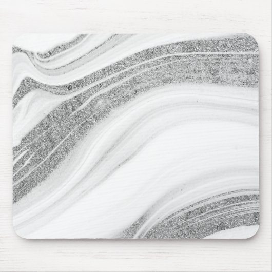 Cool White Marble Silver Glitter Muismat (Voorkant)