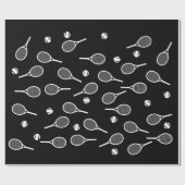 Cool White Retro Tennis Racquets Pattern Black Cadeaupapier (Vlak)