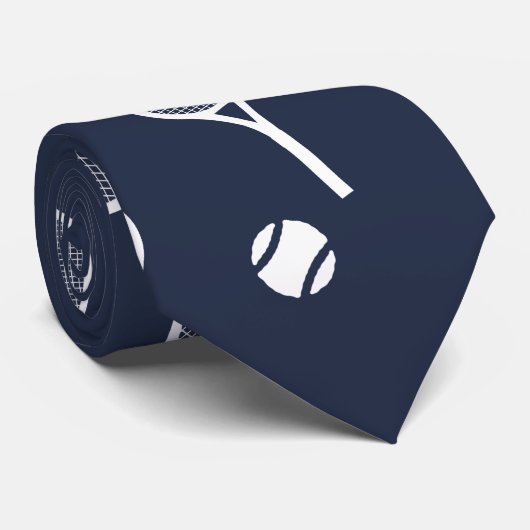 Cool White Retro Tennis Racquets Pattern Blue Stropdas (Opgerold)