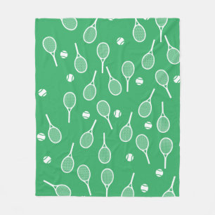 Cool White Retro Tennis Racquets Pattern Green Fleece Deken