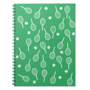 Cool White Retro Tennis Racquets Pattern Green Notitieboek