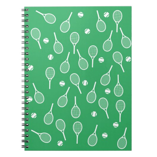 Cool White Retro Tennis Racquets Pattern Green Notitieboek (Voorkant)