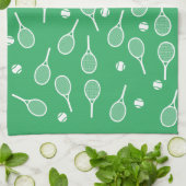 Cool White Retro Tennis Racquets Pattern Green Theedoek (Gevouwen)