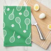 Cool White Retro Tennis Racquets Pattern Green Theedoek (Quarter Fold)