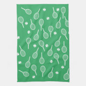 Cool White Retro Tennis Racquets Pattern Green Theedoek (Verticaal)