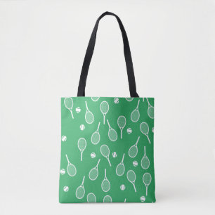 Cool White Retro Tennis Racquets Pattern Green  Tote Bag
